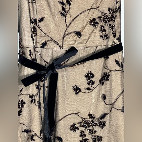 Vintage Jessica Howard Y2K Black Sheer Velvet Burnout Tan Formal Maxi Dress 14 - Picture 3 of 12